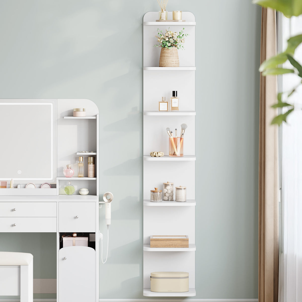 Hzuaneri 7 Tier Bookcase, Floating Bookshelf for Wall Mounted, Tall Narrow Bookcase, Vertical Bookshelf for Living Room, Office, Study, Entryway, White, BC88803X
