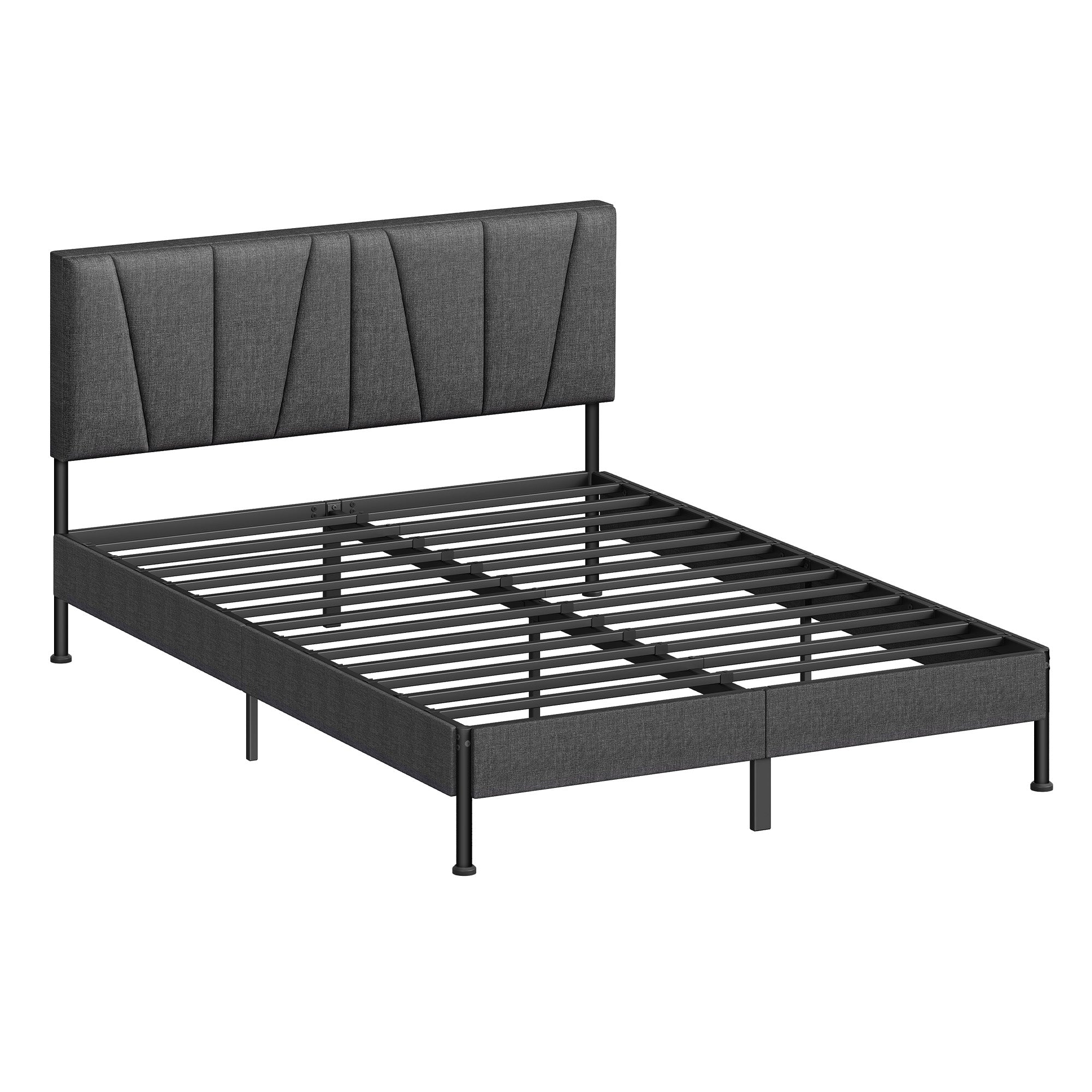 Hzuaneri King Bed Frame, 150×200 cm, Upholstered Metal Bed Frame with Headboard, Max. Load Capacity 500kg, Easy Assembly, No Box Spring Needed, Dark Grey BF40299B