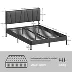 Hzuaneri King Bed Frame, 150×200 cm, Upholstered Metal Bed Frame with Headboard, Max. Load Capacity 500kg, Easy Assembly, No Box Spring Needed, Dark Grey BF40299B