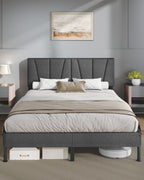 Hzuaneri King Bed Frame, 150×200 cm, Upholstered Metal Bed Frame with Headboard, Max. Load Capacity 500kg, Easy Assembly, No Box Spring Needed, Dark Grey BF40299B