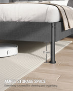 Hzuaneri King Bed Frame, 150×200 cm, Upholstered Metal Bed Frame with Headboard, Max. Load Capacity 500kg, Easy Assembly, No Box Spring Needed, Dark Grey BF40299B