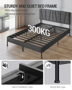Hzuaneri King Bed Frame, 150×200 cm, Upholstered Metal Bed Frame with Headboard, Max. Load Capacity 500kg, Easy Assembly, No Box Spring Needed, Dark Grey BF40299B