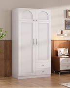 Hzuaneri Wardrobe with 4 Doors and 2 Drawers, Wardrobe with Clothes Rail and Shelf, Hinged Door Wardrobe for Bedroom, Guest Room and Small Spaces, White BW08003E