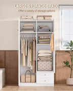 Hzuaneri Wardrobe with 4 Doors and 2 Drawers, Wardrobe with Clothes Rail and Shelf, Hinged Door Wardrobe for Bedroom, Guest Room and Small Spaces, White BW08003E