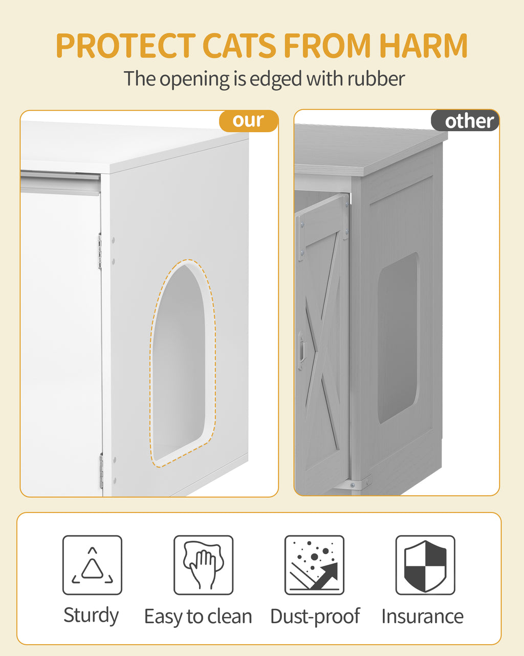Hzuaneri Cat Cabinet for 2 Cats, Cat Litter Box Cabinet, Hidden Cat House with Double Compartments, Can Be Used as a TV Cabinet, Cat Furniture, 140 x 48.3 x 48 cm, White CB65603X