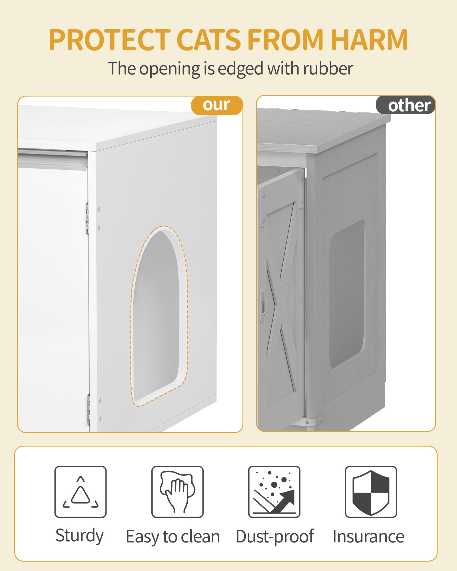 Hzuaneri Cat Cabinet for 2 Cats, Cat Litter Box Cabinet, Hidden Cat House with Double Compartments, Can Be Used as a TV Cabinet, Cat Furniture, 140 x 48.3 x 48 cm, White CB65603X