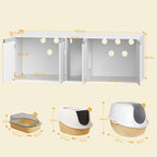 Hzuaneri Cat Cabinet for 2 Cats, Cat Litter Box Cabinet, Hidden Cat House with Double Compartments, Can Be Used as a TV Cabinet, Cat Furniture, 140 x 48.3 x 48 cm, White CB65603X