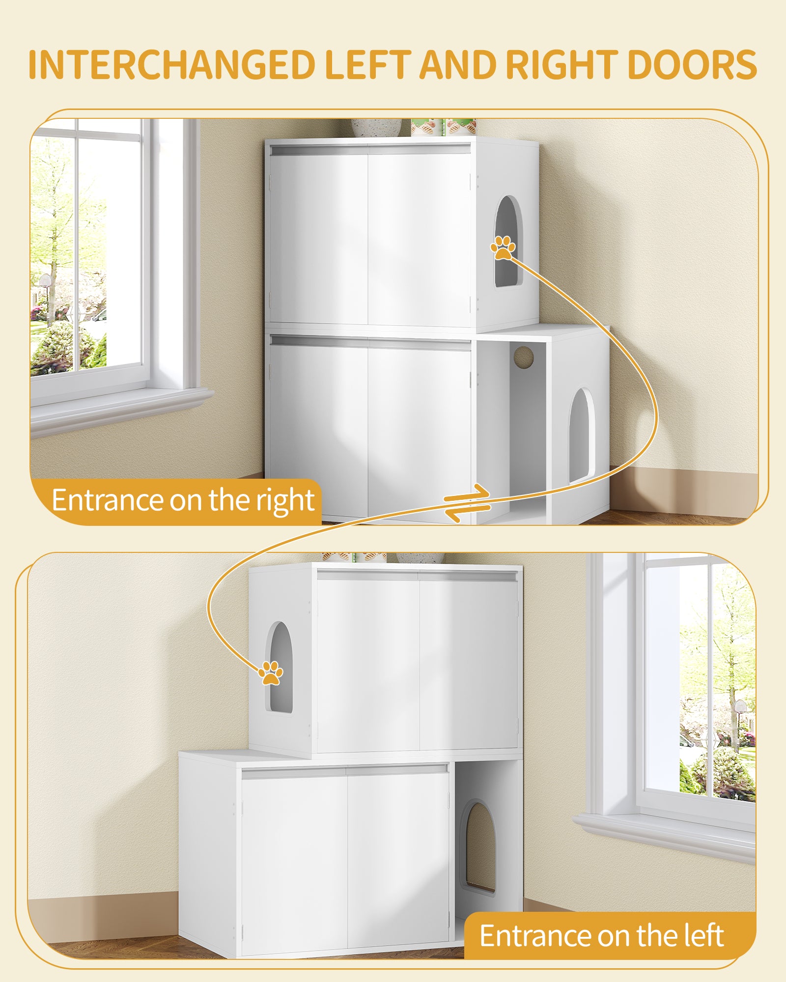 Hzuaneri Cat Cabinet for 2 Cats, Cat Litter Box Cabinet, Hidden Cat House with Double Compartments, Can Be Used as a TV Cabinet, Cat Furniture, 140 x 48.3 x 48 cm, White CB65603X