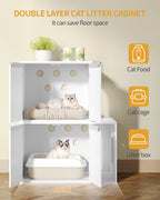 Hzuaneri Cat Cabinet for 2 Cats, Cat Litter Box Cabinet, Hidden Cat House with Double Compartments, Can Be Used as a TV Cabinet, Cat Furniture, 140 x 48.3 x 48 cm, White CB65603X