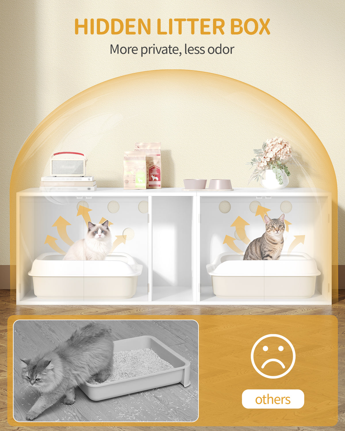 Hzuaneri Cat Cabinet for 2 Cats, Cat Litter Box Cabinet, Hidden Cat House with Double Compartments, Can Be Used as a TV Cabinet, Cat Furniture, 140 x 48.3 x 48 cm, White CB65603X