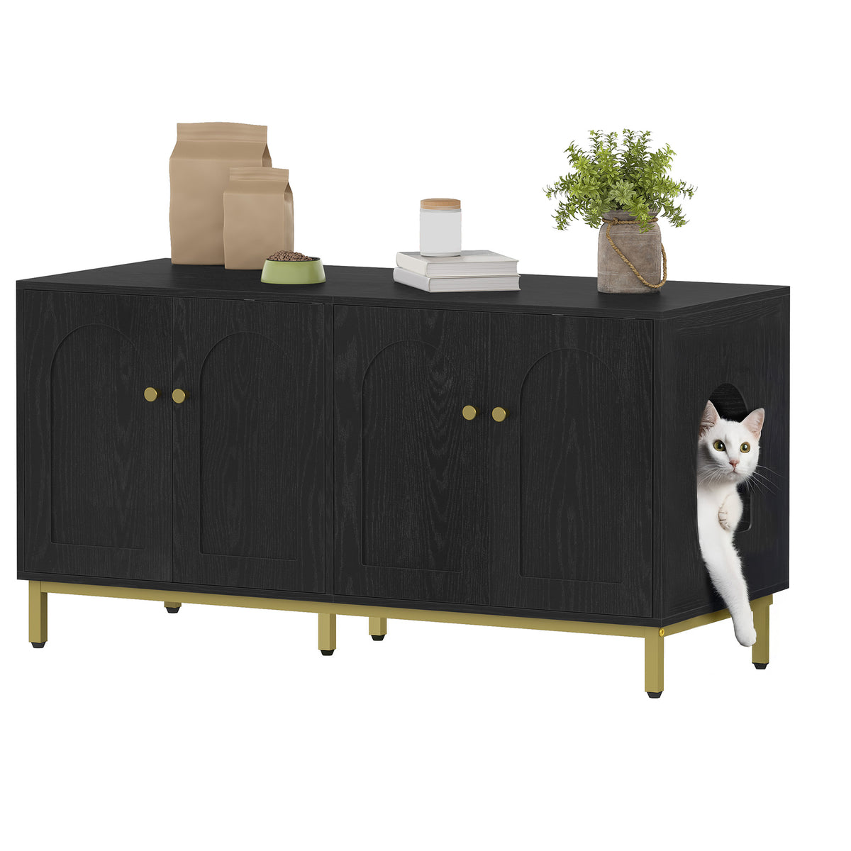 Hzuaneri Cat Cabinet for 2 Cats, 119cm Cat Litter Box Cabinet, Black | Hidden Cat Litter Box Furniture, Wooden Pet House, Storage Cabinet Bench, Suitable for Cat Litter Boxes, CB82304A