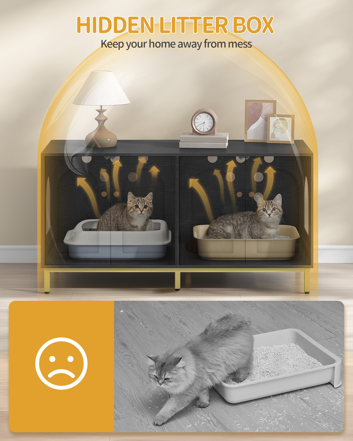 Hzuaneri Cat Cabinet for 2 Cats, 119cm Cat Litter Box Cabinet, Black | Hidden Cat Litter Box Furniture, Wooden Pet House, Storage Cabinet Bench, Suitable for Cat Litter Boxes, CB82304A