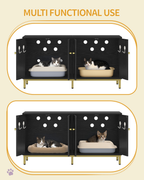 Hzuaneri Cat Cabinet for 2 Cats, 119cm Cat Litter Box Cabinet, Black | Hidden Cat Litter Box Furniture, Wooden Pet House, Storage Cabinet Bench, Suitable for Cat Litter Boxes, CB82304A