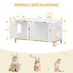Hzuaneri Cat Cabinet for 2 Cats, 119cm Hidden Litter Box Furniture, Wooden Pet House, Storage Cabinet Bench, Fits Most Litter Boxes, White and Gold CB82313A
