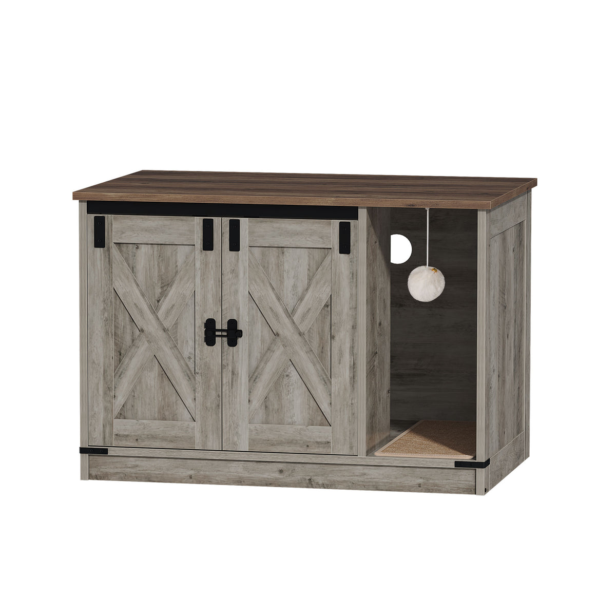 Hzuaneri 31.5" Cat Litter Box Enclosure, Hidden Cabinet Furniture with Bell for Indoor Cat, Farmhouse Style, White