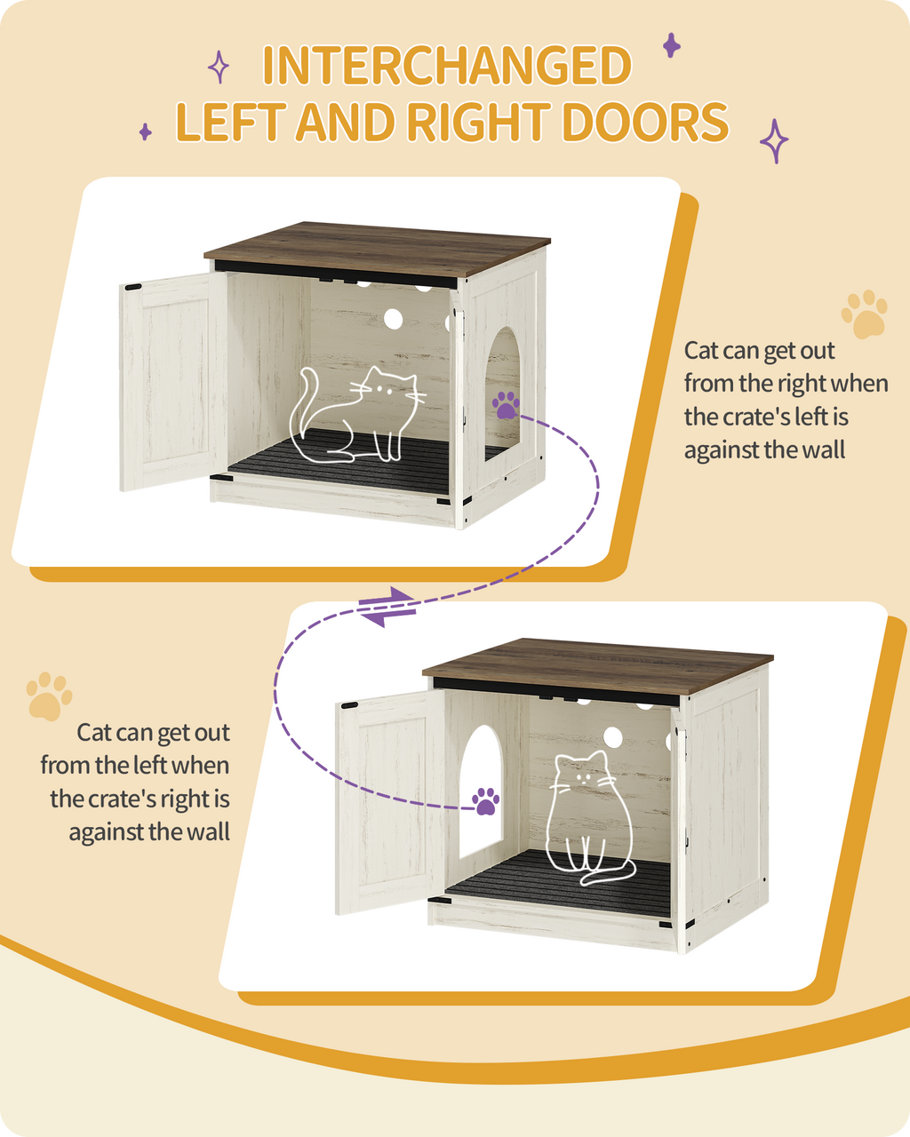 Hzuaneri Cat Litter Box Enclosure, Hidden Litter Box Furniture with Detachable Dividers, Reversible Entrance Left or Right Side, Wooden Cat House, 60 x 50 x 54 cm, Rustic Brown and White CB84514X