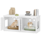 Hzuaneri Cat Cabinet, Cat Litter Tray Cabinet for 2 Cats, Hidden Cat Litter Box Cabinet, Indoor Cat House, Farmhouse Style, 119 x 48 x 53.5 cm, White CB85313W