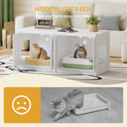 Hzuaneri Cat Cabinet, Cat Litter Tray Cabinet for 2 Cats, Hidden Cat Litter Box Cabinet, Indoor Cat House, Farmhouse Style, 119 x 48 x 53.5 cm, White CB85313W