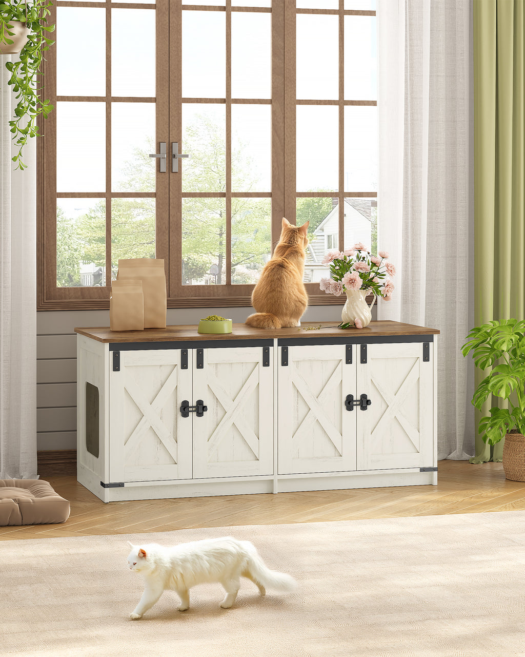 Hzuaneri Cat Cabinet, Cat Litter Box Cabinet for 2 Cats, Hidden Cat Litter Box Cabinet, Brown and White CB85314X