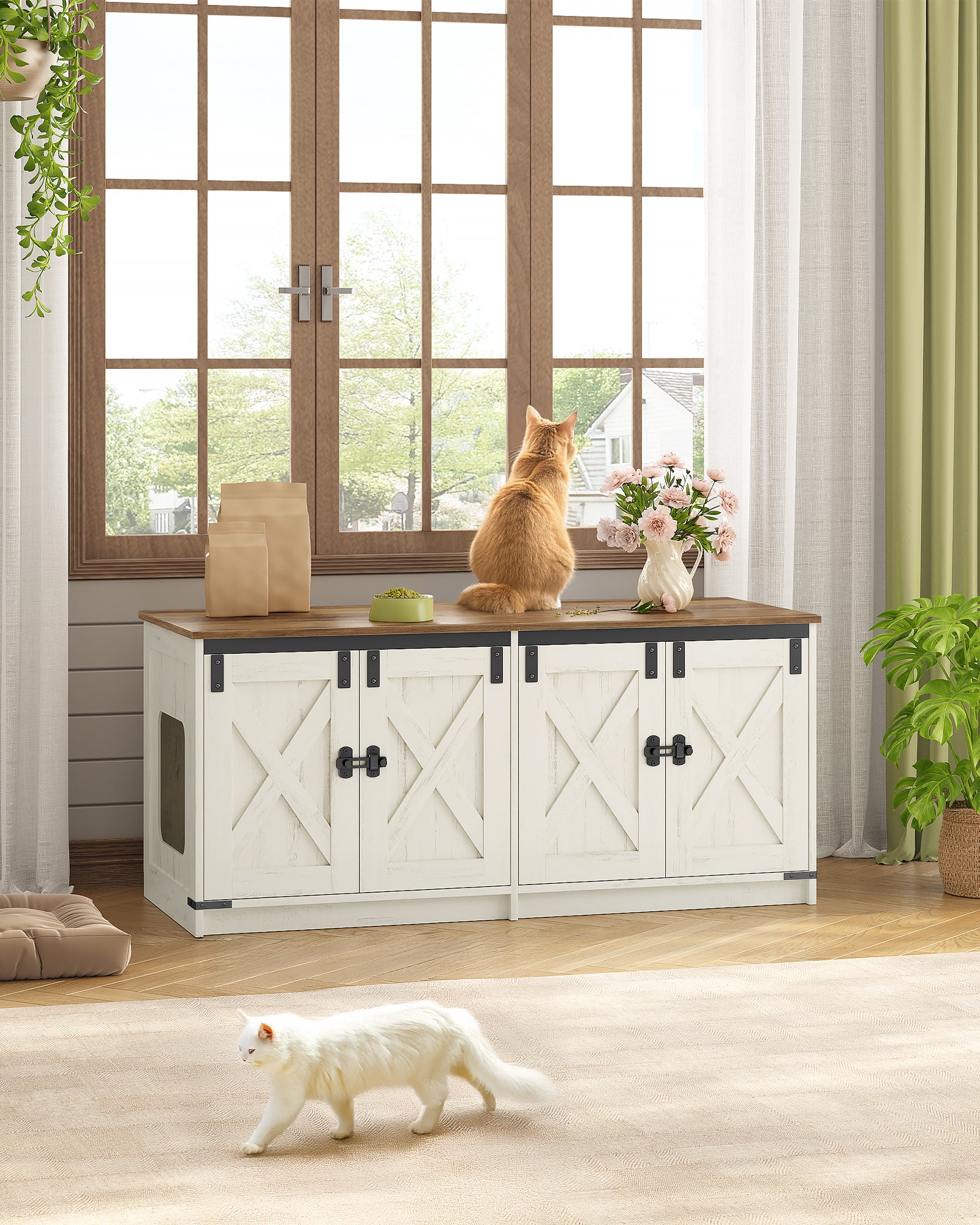 Hzuaneri Cat Cabinet, Cat Litter Box Cabinet for 2 Cats, Hidden Cat Litter Box Cabinet, Brown and White CB85314X
