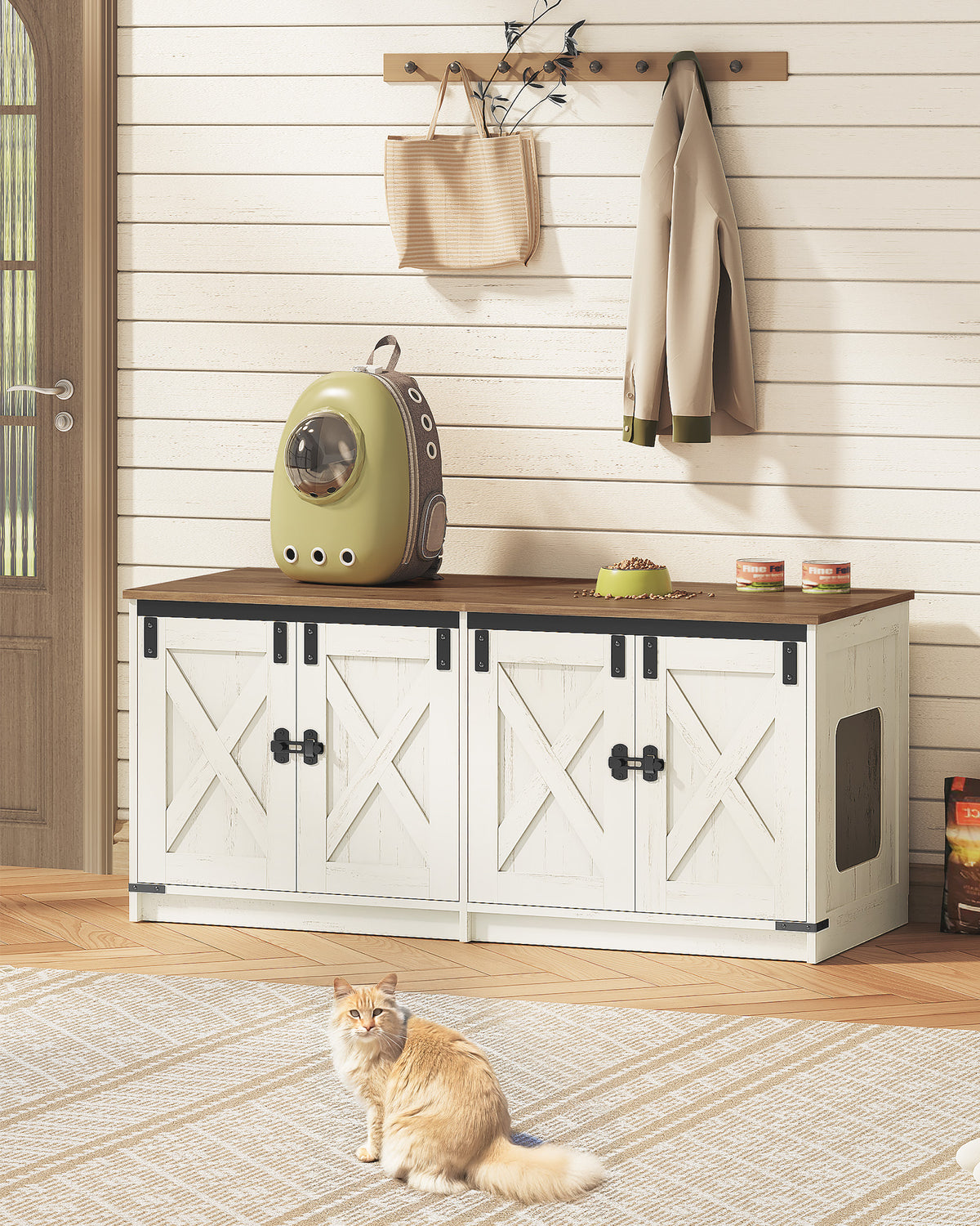 Hzuaneri Cat Cabinet, Cat Litter Box Cabinet for 2 Cats, Hidden Cat Litter Box Cabinet, Brown and White CB85314X