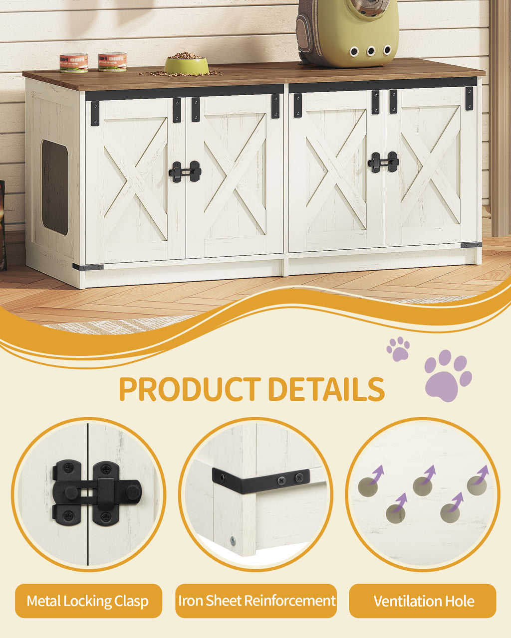 Hzuaneri Cat Cabinet, Cat Litter Box Cabinet for 2 Cats, Hidden Cat Litter Box Cabinet, Brown and White CB85314X