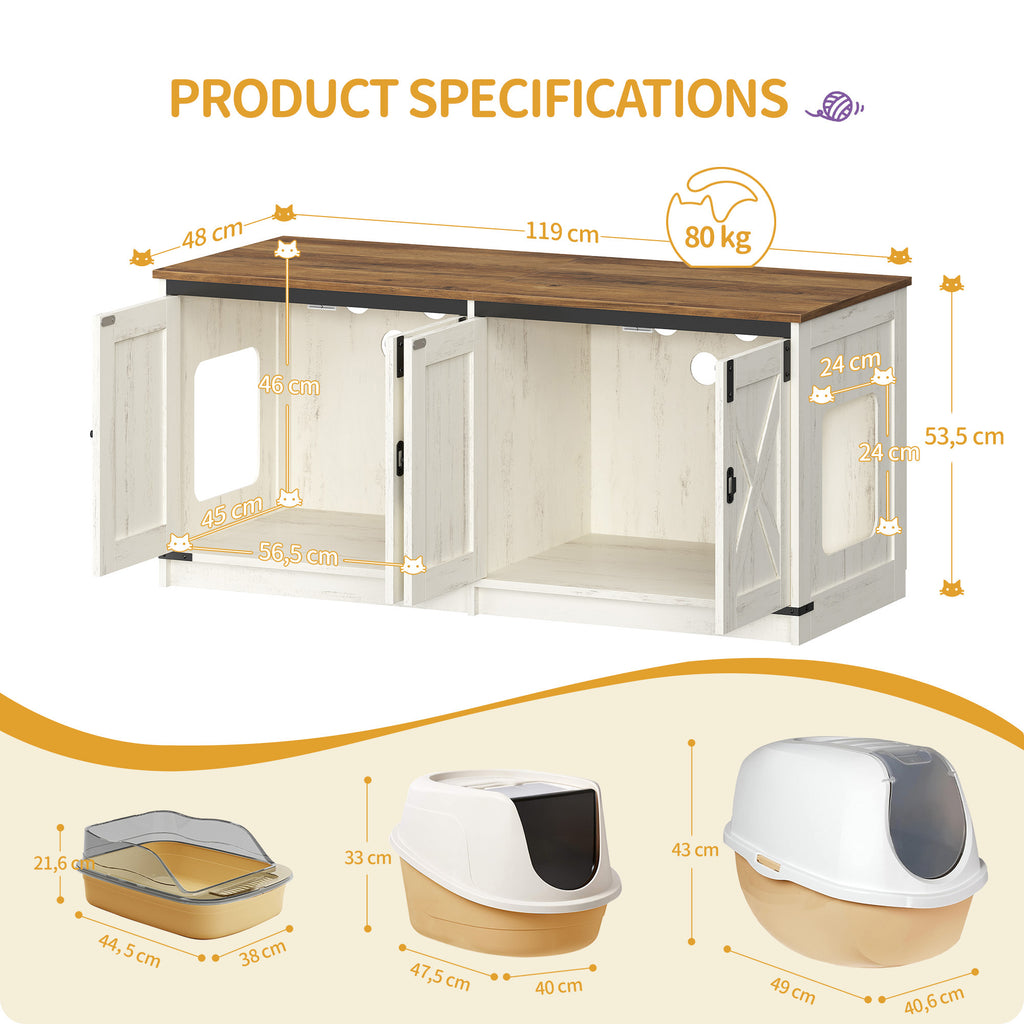Hzuaneri Cat Cabinet, Cat Litter Box Cabinet for 2 Cats, Hidden Cat Litter Box Cabinet, Brown and White CB85314X