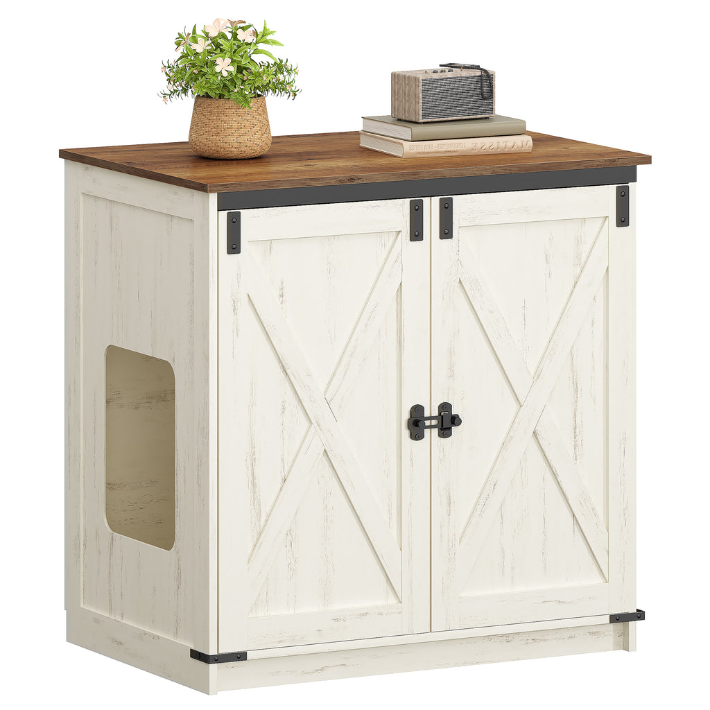 Hzuaneri Cat Litter Box Enclosure, Farmhouse Hidden Litter Box Cabinet Furniture with 2 Door, Indoor Cat House with Adjustable Dividers, 80 x 50 x 79.5cm, Rustic Brown and White CB85414X