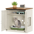Hzuaneri Cat Litter Box Enclosure, Farmhouse Hidden Litter Box Cabinet Furniture with 2 Door, Indoor Cat House with Adjustable Dividers, 80 x 50 x 79.5cm, Rustic Brown and White CB85414X