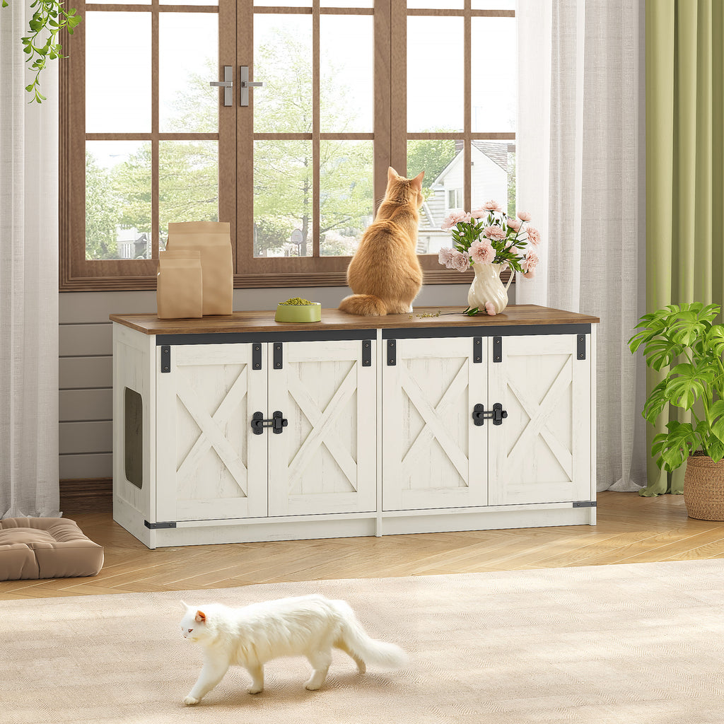 Hzuaneri Cat Litter Box Enclosure, Farmhouse Hidden Litter Box Cabinet Furniture with 2 Door, Indoor Cat House with Adjustable Dividers, 80 x 50 x 79.5cm, Rustic Brown and White CB85414X