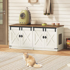 Hzuaneri Cat Litter Box Enclosure, Farmhouse Hidden Litter Box Cabinet Furniture with 2 Door, Indoor Cat House with Adjustable Dividers, 80 x 50 x 79.5cm, Rustic Brown and White CB85414X