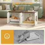 Hzuaneri Cat Litter Box Enclosure, Farmhouse Hidden Litter Box Cabinet Furniture with 2 Door, Indoor Cat House with Adjustable Dividers, 80 x 50 x 79.5cm, Rustic Brown and White CB85414X