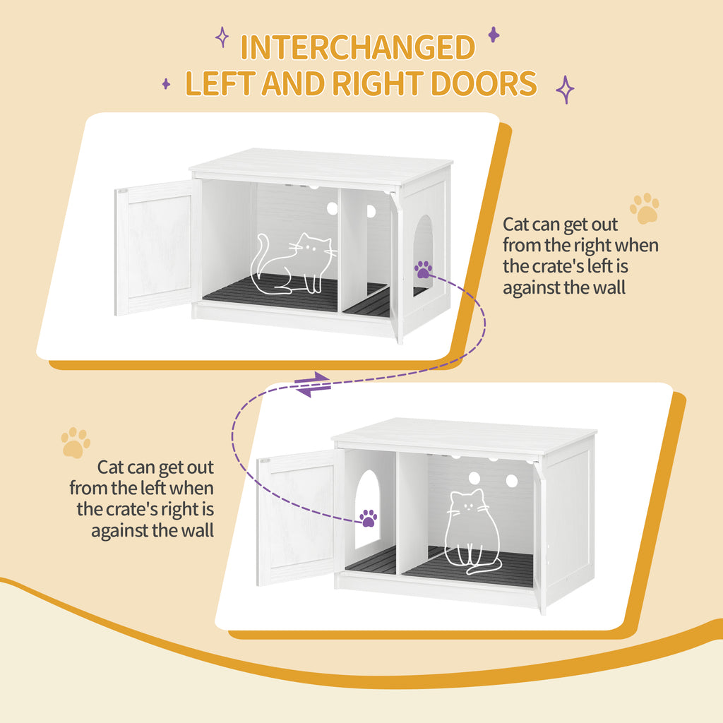 Hzuaneri Cat Litter Box Enclosure, Hidden Litter Box Furniture with Detachable Dividers, Reversible Entrance Left or Right Side, Wooden Cat House, 80 x 50 x 54 cm, White CB86613W