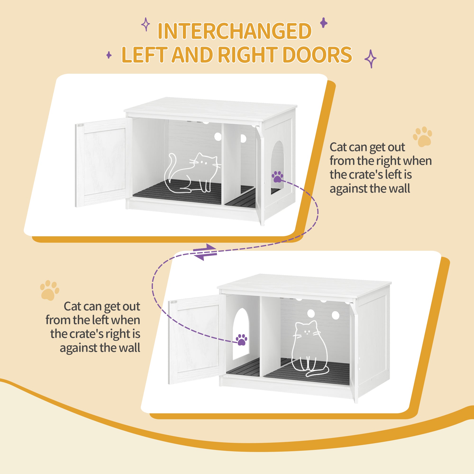 Hzuaneri Cat Litter Box Enclosure, Hidden Litter Box Furniture with Detachable Dividers, Reversible Entrance Left or Right Side, Wooden Cat House, 80 x 50 x 54 cm, White CB86613W
