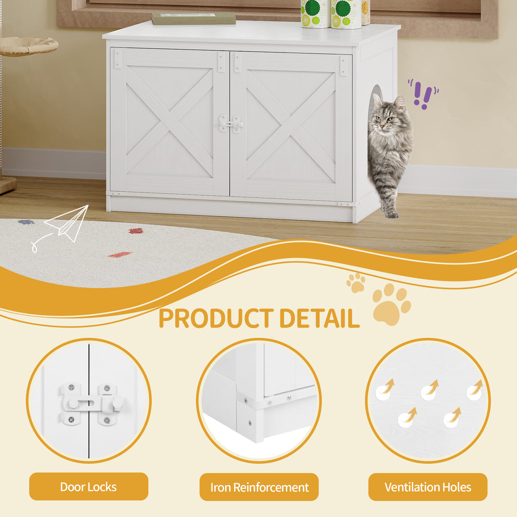 Hzuaneri Cat Litter Box Enclosure, Hidden Litter Box Furniture with Detachable Dividers, Reversible Entrance Left or Right Side, Wooden Cat House, 80 x 50 x 54 cm, White CB86613W