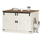 Hzuaneri Cat Litter Box Enclosure, Hidden Litter Box Furniture with Detachable Dividers, Reversible Entrance Left or Right Side, Wooden Cat House, 80 x 50 x 54 cm, Rustic Brown and White CB86614X
