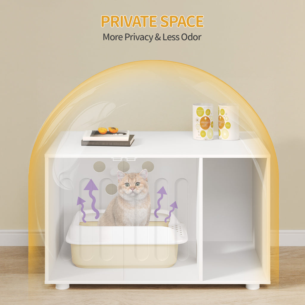 Hzuaneri Cat Litter Box Enclosure, Hidden Litter Box Cabinet Furniture with Legs, Wooden Cat Litter Cupboard with 2 Door and Independent Partition, Modern Style, 80 x 48 x 51 cm, White CB87903X