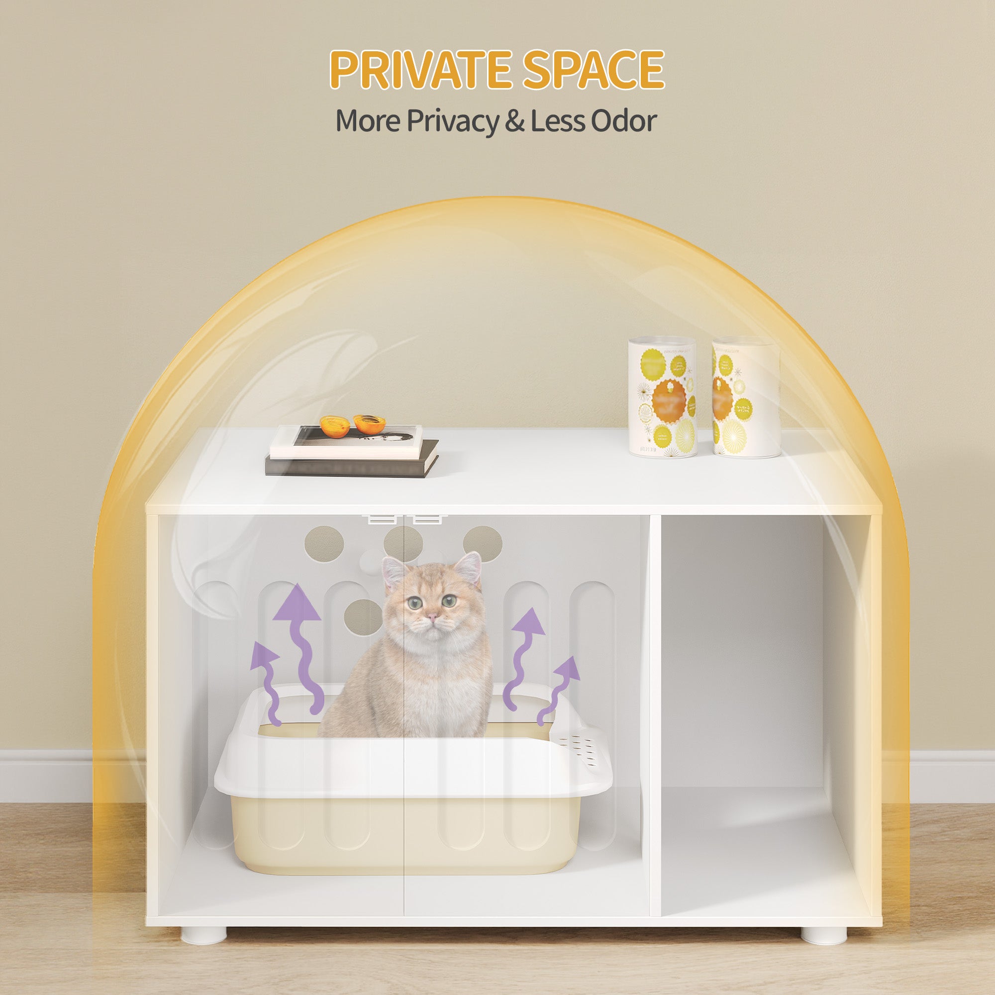 Hzuaneri Cat Litter Box Enclosure, Hidden Litter Box Cabinet Furniture with Legs, Wooden Cat Litter Cupboard with 2 Door and Independent Partition, Modern Style, 80 x 48 x 51 cm, White CB87903X