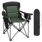 Hzuaneri Folding Camping Chair for Adults Oversized 220KG, Heavy Duty Padded Camping Chair with Adjustable Lumbar Support, Cooler Bag, Cup Holder for Garden Balcony Fishing Black and Green CC00299EAG