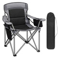 Hzuaneri Folding Camping Chair for Adults Oversized 220KG, Heavy Duty Padded Camping Chair with Adjustable Lumbar Support, Cooler Bag, Cup Holder for Garden Balcony Fishing Black and Grey CC00299EGR