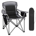 Hzuaneri Folding Camping Chair for Adults Oversized 220KG, Heavy Duty Padded Camping Chair with Adjustable Lumbar Support, Cooler Bag, Cup Holder for Garden Balcony Fishing Black and Grey CC00299EGR