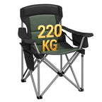Hzuaneri Folding Camping Chair for Adults Oversized 220KG, Heavy Duty Padded Camping Chair with Adjustable Lumbar Support, Cooler Bag, Cup Holder for Garden Balcony Fishing Black and Green CC00299EAG