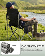 Hzuaneri Folding Camping Chair for Adults Oversized 220KG, Heavy Duty Padded Camping Chair with Adjustable Lumbar Support, Cooler Bag, Cup Holder for Garden Balcony Fishing Black and Green CC00299EAG