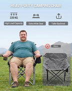 Hzuaneri Folding Camping Chair for Adults Oversized 220KG, Heavy Duty Padded Camping Chair with Adjustable Lumbar Support, Cooler Bag, Cup Holder for Garden Balcony Fishing Black and Green CC00299EAG