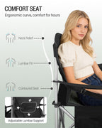 Hzuaneri Folding Camping Chair for Adults Oversized 220KG, Heavy Duty Padded Camping Chair with Adjustable Lumbar Support, Cooler Bag, Cup Holder for Garden Balcony Fishing Black and Green CC00299EAG