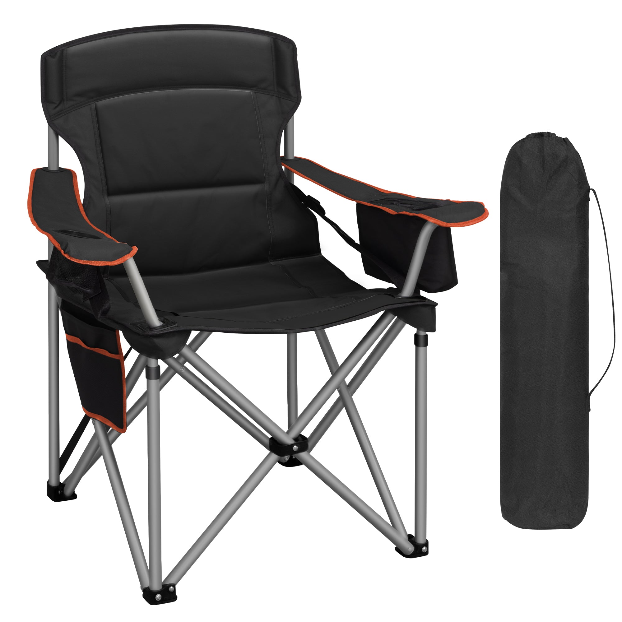 Hzuaneri  Camping Chair, 220 kg Foldable Camping Chair with Cool Bag, Drink Holder, Carry Bag, High-Backed Chair, Comfortable Padded, Fishing Chair, Folding Chair, Garden, Balcony, Beach CC00299EO