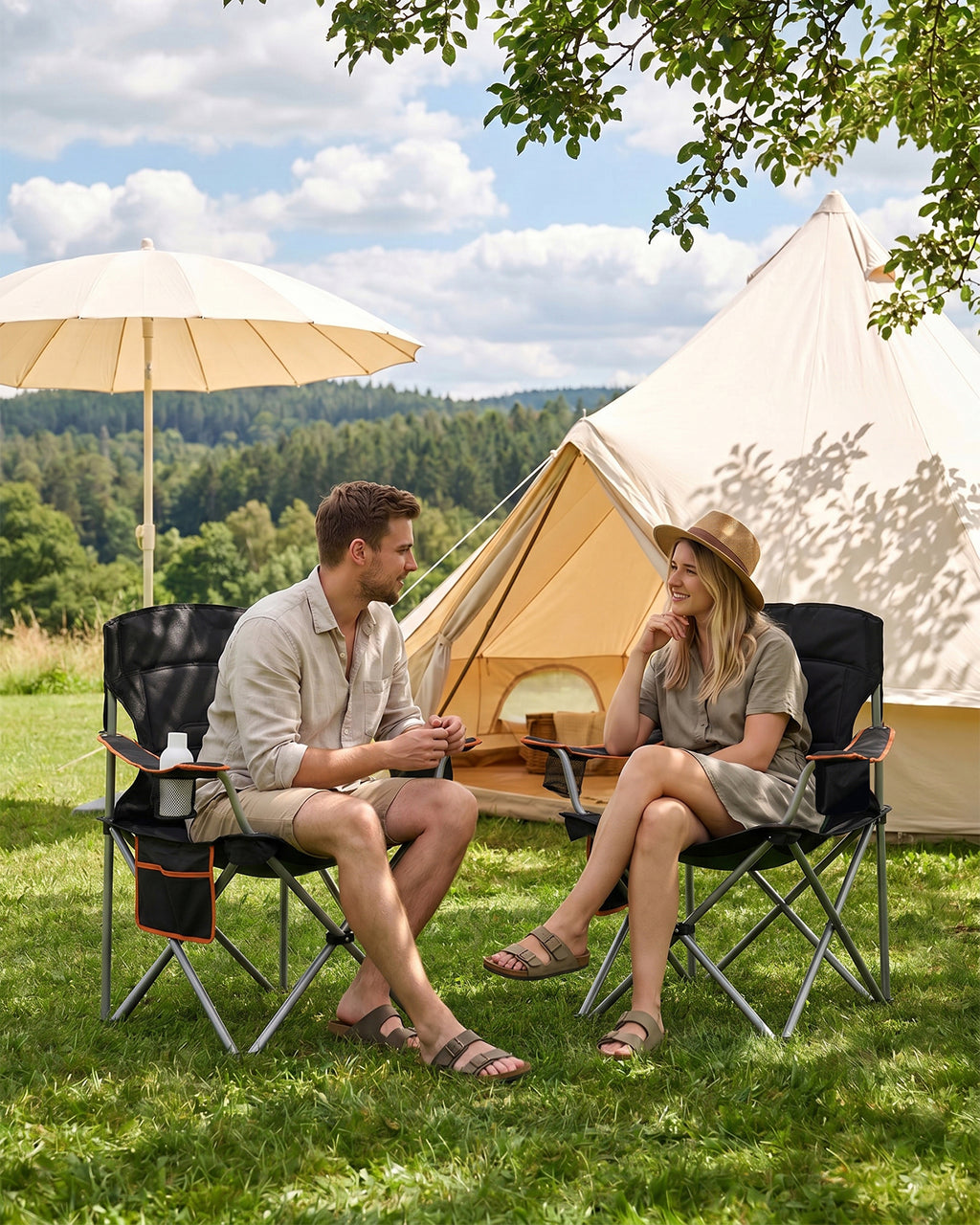 Hzuaneri  Camping Chair, 220 kg Foldable Camping Chair with Cool Bag, Drink Holder, Carry Bag, High-Backed Chair, Comfortable Padded, Fishing Chair, Folding Chair, Garden, Balcony, Beach CC00299EO