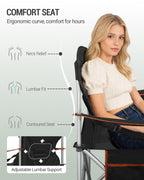 Hzuaneri  Camping Chair, 220 kg Foldable Camping Chair with Cool Bag, Drink Holder, Carry Bag, High-Backed Chair, Comfortable Padded, Fishing Chair, Folding Chair, Garden, Balcony, Beach CC00299EO
