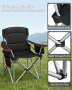 Hzuaneri  Camping Chair, 220 kg Foldable Camping Chair with Cool Bag, Drink Holder, Carry Bag, High-Backed Chair, Comfortable Padded, Fishing Chair, Folding Chair, Garden, Balcony, Beach CC00299EO