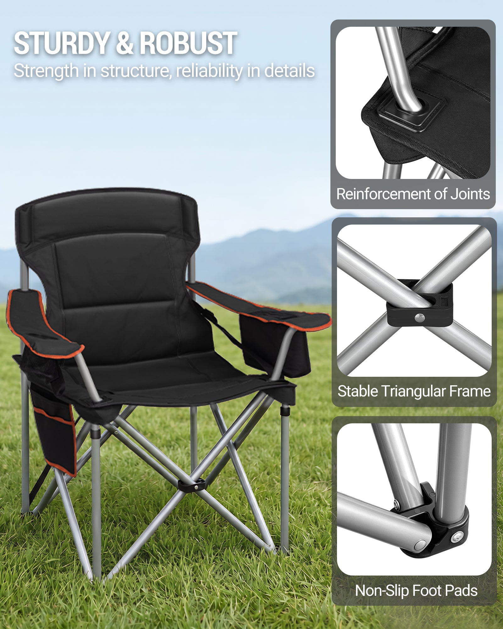 Hzuaneri  Camping Chair, 220 kg Foldable Camping Chair with Cool Bag, Drink Holder, Carry Bag, High-Backed Chair, Comfortable Padded, Fishing Chair, Folding Chair, Garden, Balcony, Beach CC00299EO